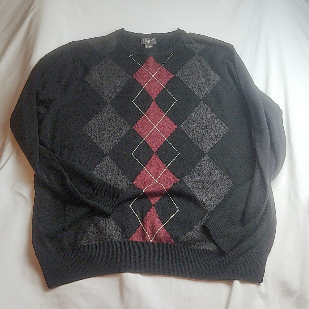 Dockers Crewneck Sweater Argyle Knit Black Red Gray Men's Size 2XLT